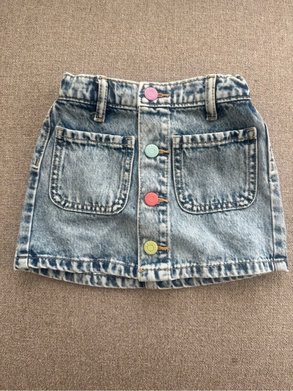 Kids Denim Skirt with Pastel Buttons - Blue